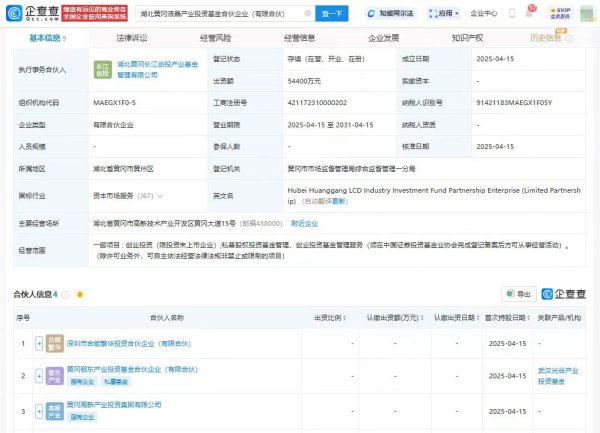 信钰证券  湖北黄冈液晶产投基金成立 出资额为5.44亿元