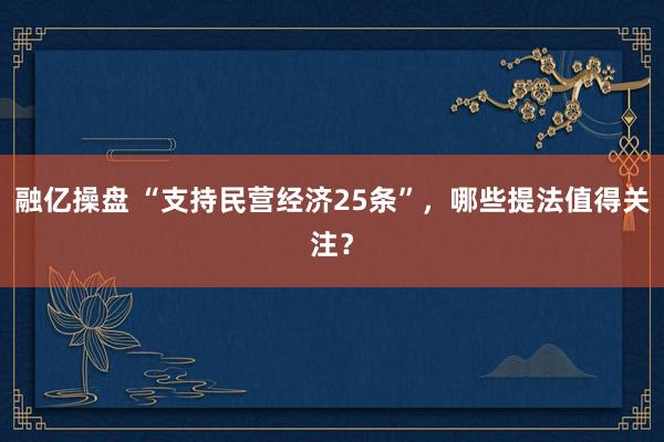 融亿操盘 “支持民营经济25条”，哪些提法值得关注？