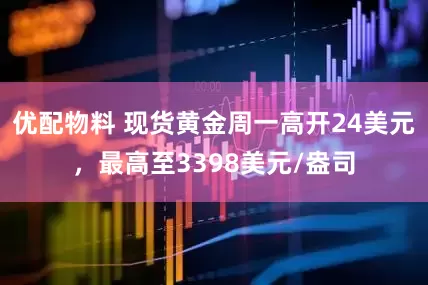 优配物料 现货黄金周一高开24美元，最高至3398美元/盎司